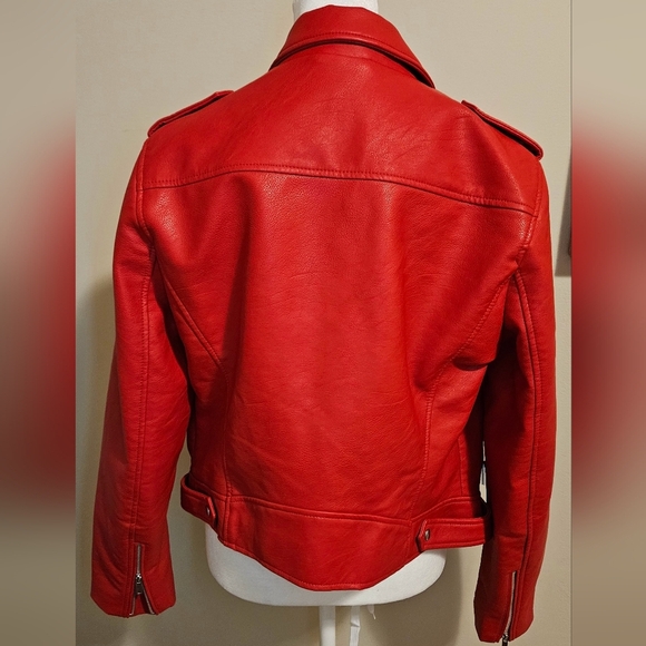 ZARA TRAFALUC Red Moto faux leather jacket. Size XL - Picture 12 of 16